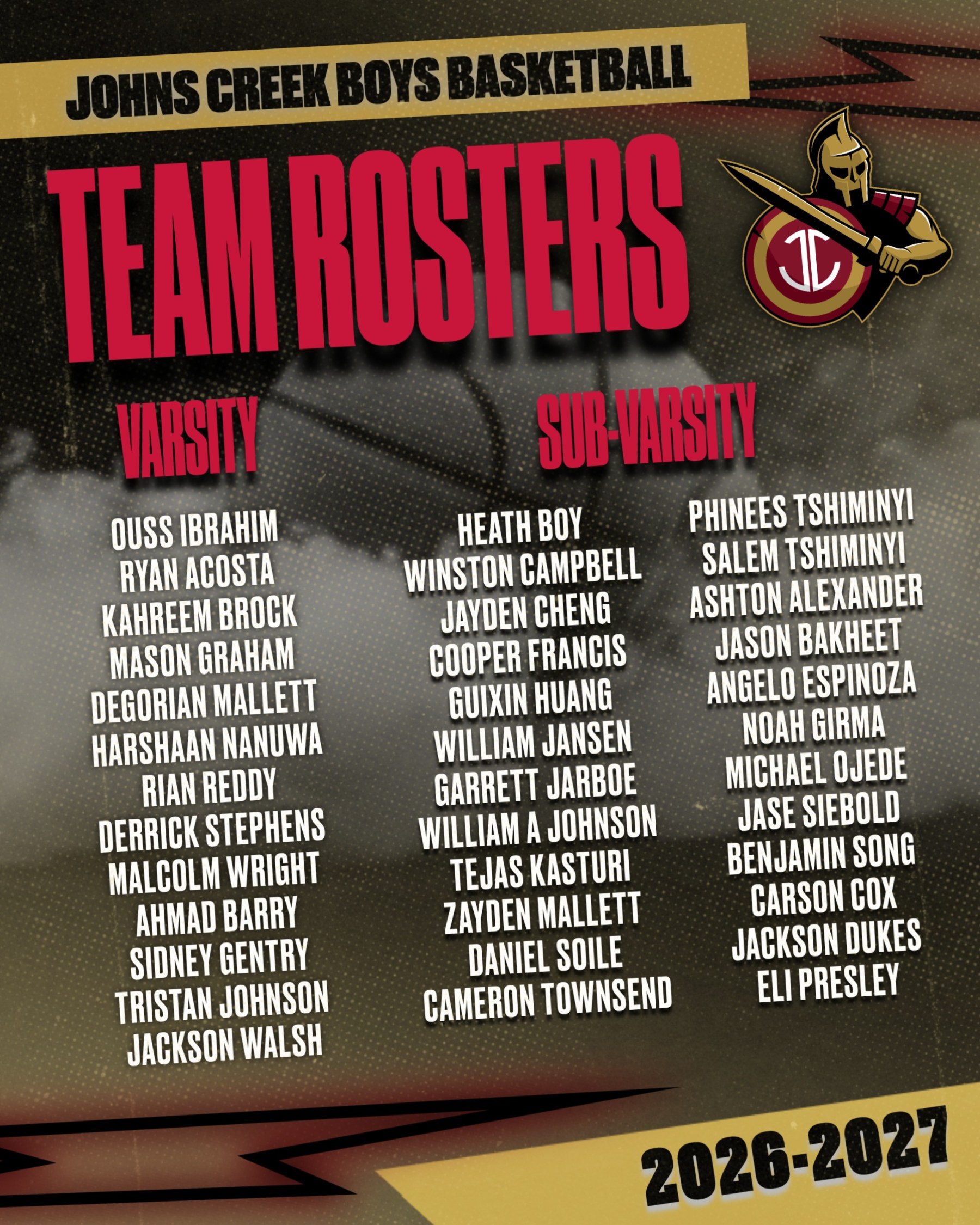 Boys Basketball Team Rosters Announced